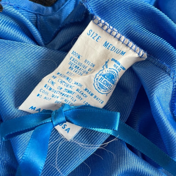 VINTAGE ROYAL BLUE LACE SILKY NIGHTGOWN SLIP DRESS MAXI MEDIUM - Picture 13 of 13